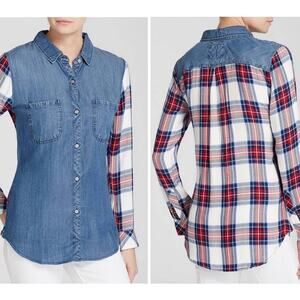 Rails Chambray Plaid Button Up Long Sleeve Top Size XS